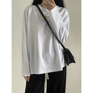 t恤打底衫 黑 刚需简约百搭圆领宽松休闲长袖 春季 白 灰基础三色t