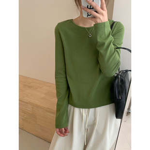 t恤舒适弹力t恤打底衫 糯糯小绿T 超舒服简约纯色圆领百搭休闲长袖