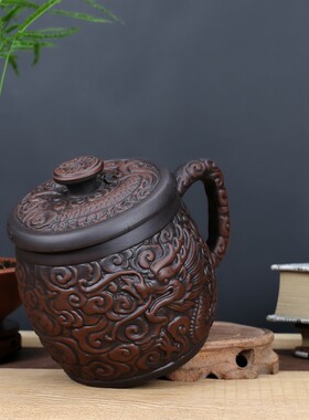 紫砂大容量盖杯朱泥紫砂杯泡茶杯
