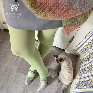 不可思一间实拍果绿色丝袜粉绿色浅绿色高弹120D天鹅绒紫色丝袜女