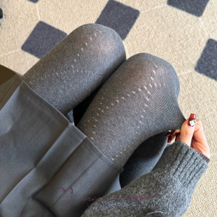 不可思一间秋冬镂空透肉菱格纹气质简约百搭显瘦加裆连裤 打底袜女