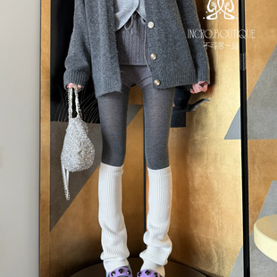不可思一间秋冬lulu同款 加厚密实保暖防风50CM堆堆袜套腿套骨白色