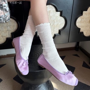 不可思一间无骨镂空纯棉针织森系日系甜妹lolita小腿堆堆袜中筒袜