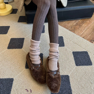 不可思一间秋冬无绒棉质竖纹麻花百搭显瘦咖色灰色白色连裤 打底袜