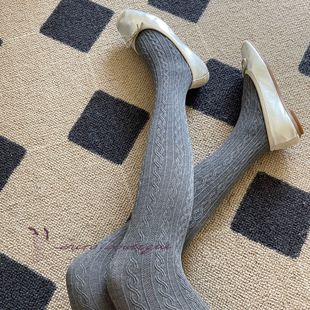 不可思一间加长加宽舒适无压柔软麻花磨毛单层加裆连裤 袜灰色咖色