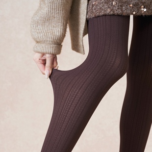 不可思一间120D春秋款 天鹅绒麻花麦穗复古显瘦咖色打底丝袜黑丝女