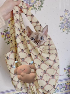 猫猫头鹅黄色日系少女风复古森女环保购物袋手提袋