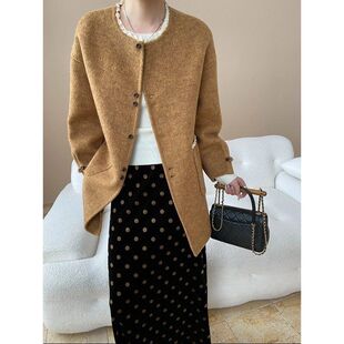 SN8144 蕾丝花边圆领廓形羊毛双面呢大衣外套 温柔时刻 法式