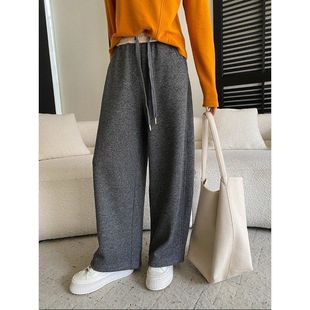 入冬百搭王 SN8335 加绒加厚撞色抽绳腰宽松垂感休闲阔腿裤
