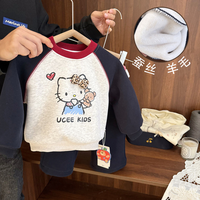 洋气拼色加厚一体蚕丝绒卫衣