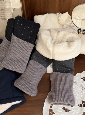 女宝宝加厚加绒波点裤子外穿女婴儿冬款洋气女童豪华羊驼绒打底裤