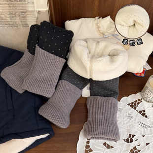 女宝宝加厚加绒波点裤子外穿女婴儿冬款洋气女童豪华羊驼绒打底裤
