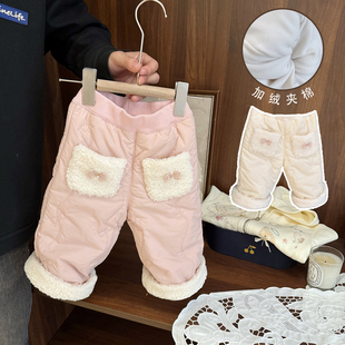 女童加厚加绒直筒保暖棉裤 女宝宝亲肤柔软夹棉休闲裤 女婴儿童冬装