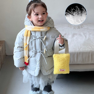 女宝宝洋气连帽加厚羽绒服女童冬装女婴儿白鸭绒保暖外套短款韩版