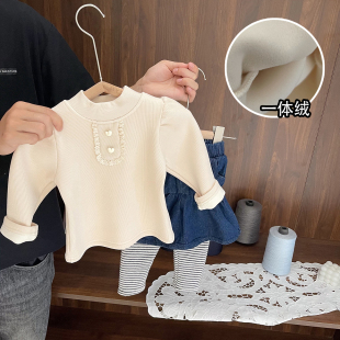 女童保暖一体绒打底衫 5岁女宝宝高级感细棉绒T恤女婴儿童秋冬装