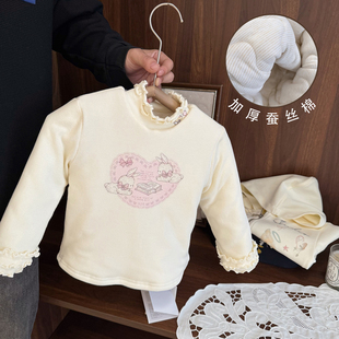 女宝宝一件过冬超厚蚕丝棉T恤女婴儿冬装女童加厚夹棉德绒打底衫