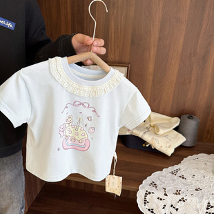 女宝宝凉快薄款透气上衣女婴儿夏季2025新款女童垂感丝棉短袖T恤