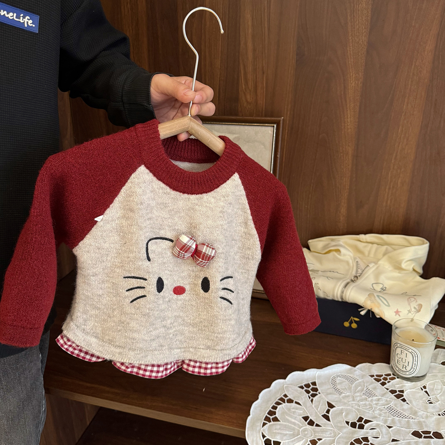 女宝宝洋气可爱针织打底衫女婴儿童春秋冬款女童加厚套头拼色毛衣