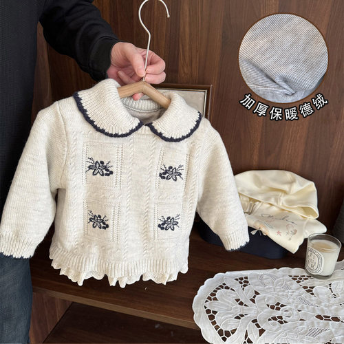 洋气翻领加厚德绒毛衣