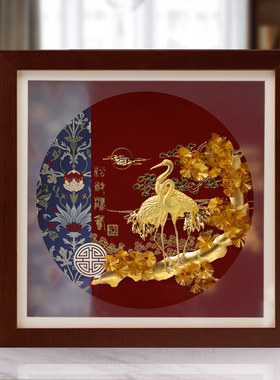 祝寿礼品松龄鹤寿金箔画家居摆件