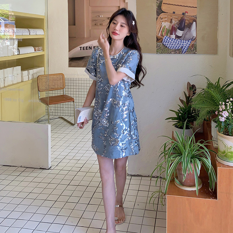 新中式设计款小众连衣裙女夏天洋气亮丝刺绣工艺国风女装小短裙子,女装连衣裙,浙宝220
