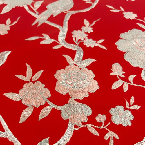 新中式国风提花面料国风金丝花鸟儿童连衣裙年服时装旗袍布料华丽