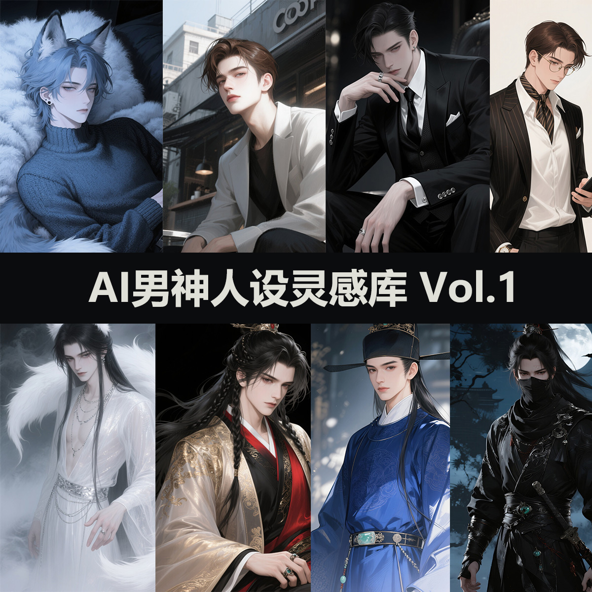 精品20种男主人设图片素材古装都市言情校园漫剧小说游戏ai提示词