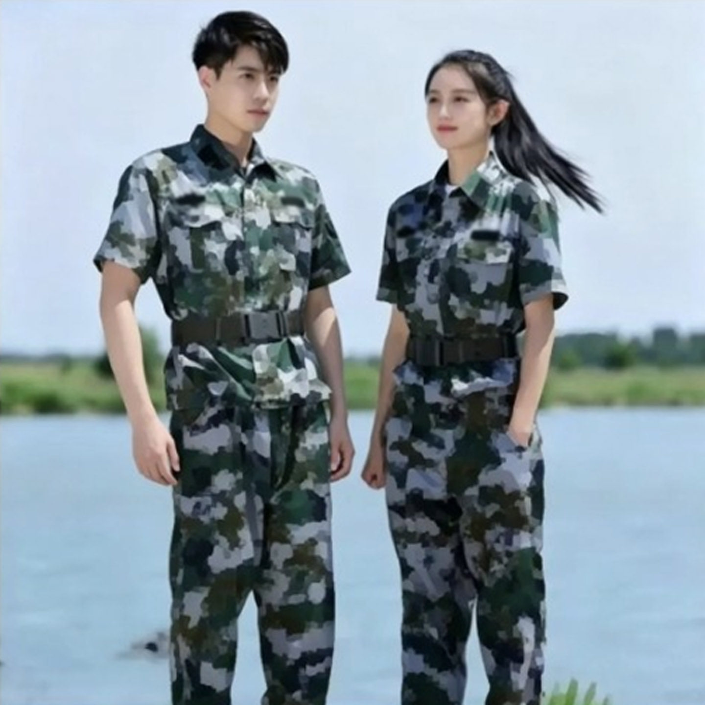 绿色军训迷彩服套装大学生