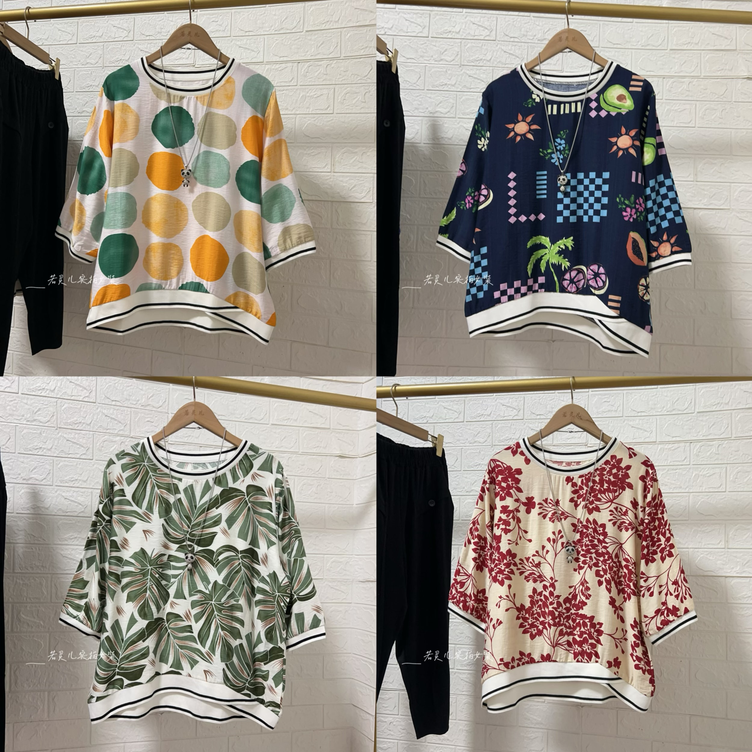 若灵儿夏季新款韩版宽松休闲遮肉显瘦简约百搭女装中袖T恤上衣