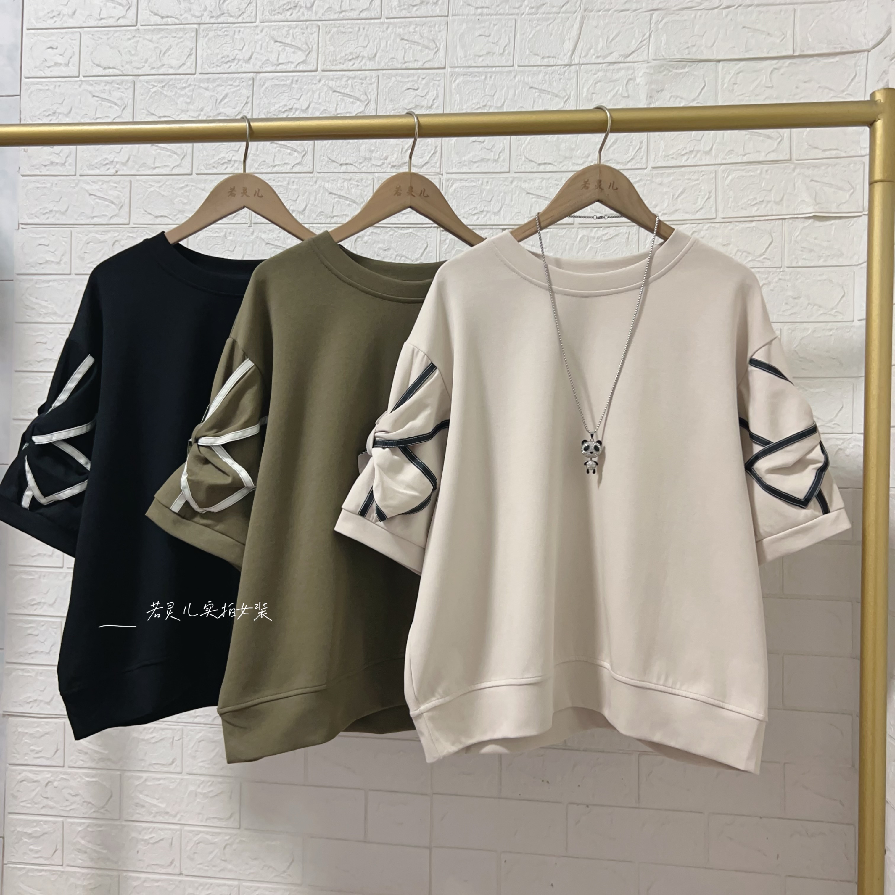 若灵儿蝴蝶结短袖宽松休闲遮肉显瘦女装简约百搭T恤大码上衣