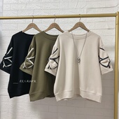 简约百搭T恤大码 若灵儿蝴蝶结短袖 宽松休闲遮肉显瘦女装 上衣