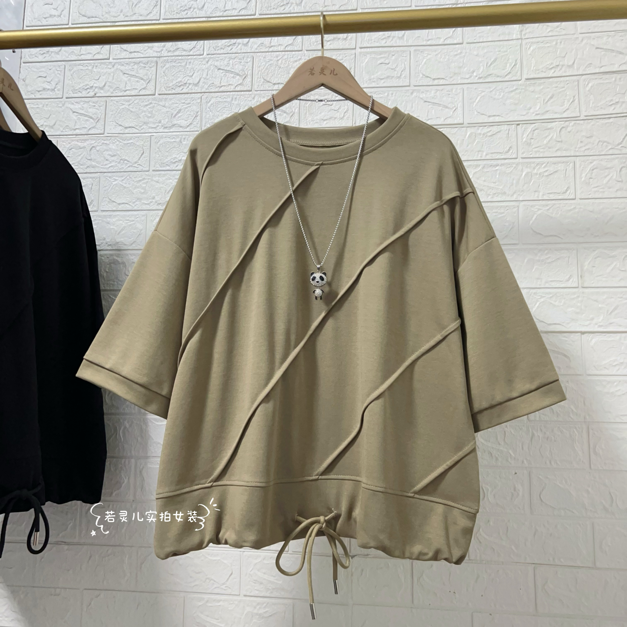 若灵儿夏装新款韩版圆领短袖T恤宽松休闲遮肉显瘦大码女装上衣