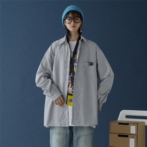 中性2024秋装新款宽松条纹长袖衬衫港风潮情侣秋季衬衣女A33-P53图片