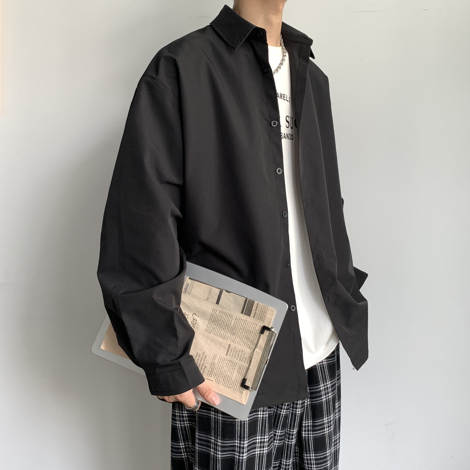 2025秋装长袖衬衫dk/jk大码衬衣日系情侣港风潮流男A38-P38送领带图片