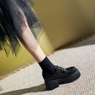 厚底内增高小皮鞋女百搭粗高跟鞋子2025春秋jk单鞋冬季加绒松糕鞋
