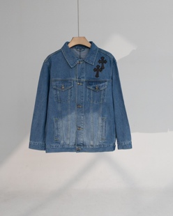 秋冬新款重工艺贴皮刺绣十字架牛仔外套男装时尚百搭潮流长袖夹克