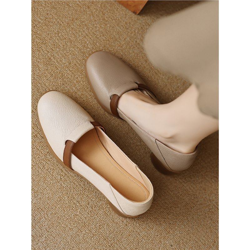 羊皮~法式复古软底粗跟高跟鞋女气质真皮不累脚一脚蹬小皮鞋单鞋,女鞋,工装鞋,淘宝优惠券,粉丝福利购,淘宝优惠卷