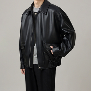 复古休闲机车男士 皮衣男痞帅高级感口袋短款 美式 外套秋季 夹克 新款