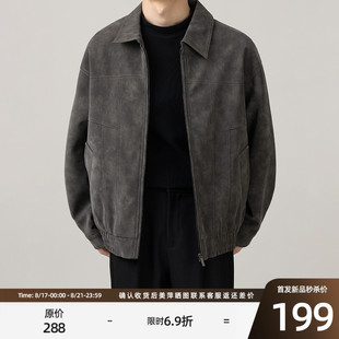 男士 美式 翻领宽松休闲短款 复古宽松机车皮夹克春秋季 皮衣外套 新款