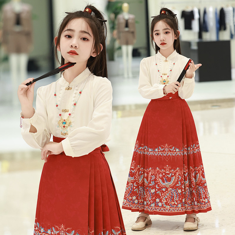 儿童春装马面裙女童2025新款新中式高端国风套装女孩古风汉服唐装