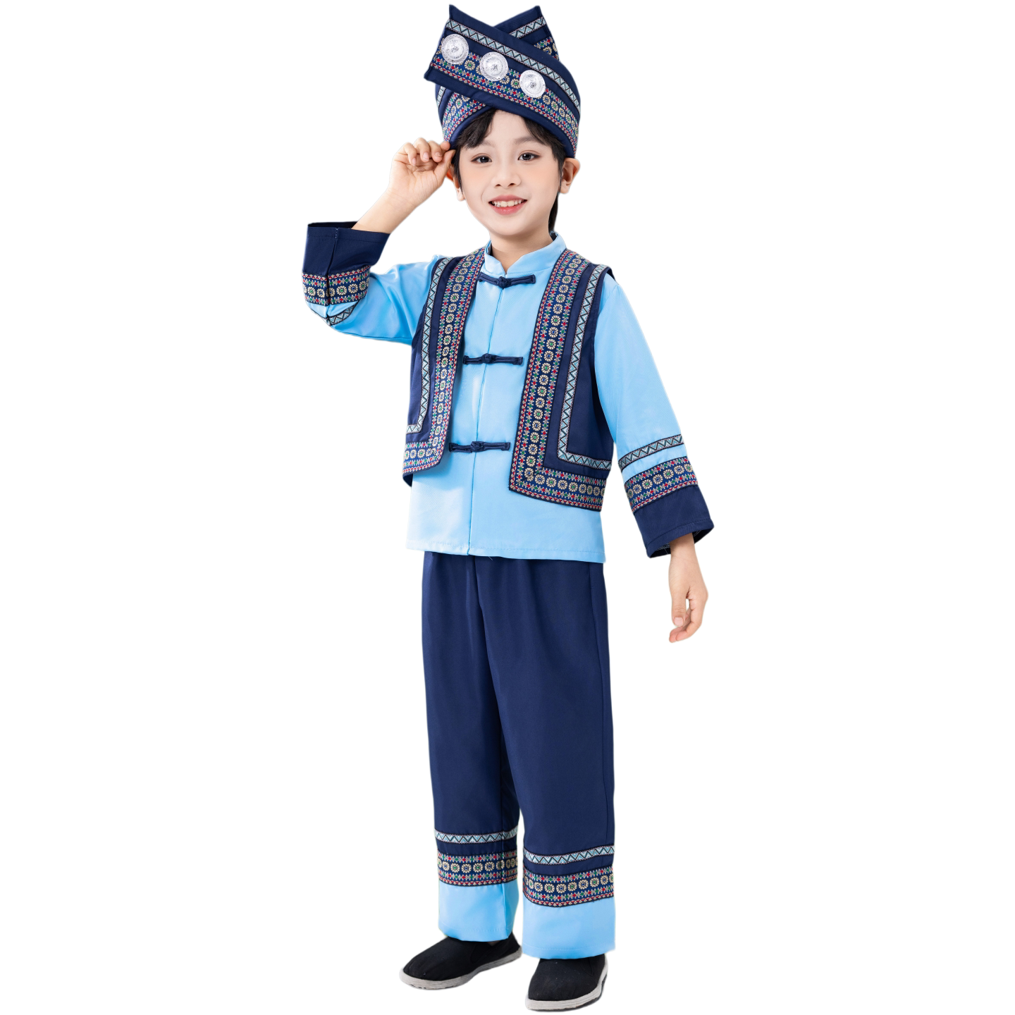 新款儿童壮族演出服男童三月三表演服装广西少数民族苗族舞蹈服装