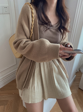 MYWAY自制不起球双面绒针织外套软糯长袖秋冬新款宽松慵懒毛衣