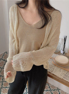 MYWAY 炒鸡显瘦V领宽松文艺复古奶茶色背心吊带内搭针织毛衣背心
