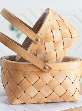 花篮藤编编织手提插花花艺装饰摆件竹编小篮子伴手礼筐子竹篮花框