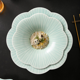 ｜茹雪｜ 不规则陶瓷盘餐厅餐具创意内凹冷菜盘子 花瓣浅碗 中式