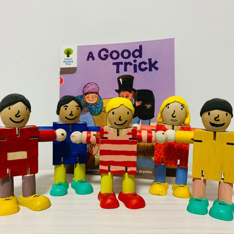 牛津树阅读典范英语人物玩偶道具白坯木头小人偶diy涂鸦关节木偶