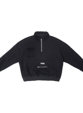 bravoskateco Polo领半拉链 LOGO刺绣 纯棉 卫衣 宽松 滑板 口袋