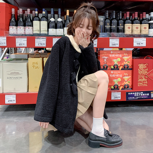 娃娃领黑色羊羔毛外套女秋冬2024新款皮毛一体学院风甜美棉服大衣图片