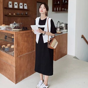 法式时尚气质西装马甲套装女2025夏季新款宽松显瘦T恤长裙两件套图片