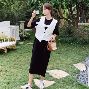 法式时尚气质西装马甲套装女2025夏季新款宽松显瘦T恤长裙两件套图片